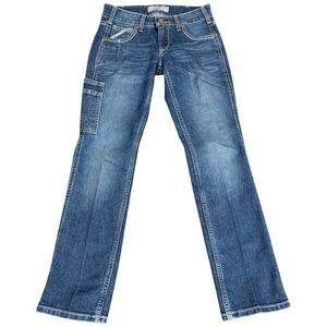 Ariat Rebar Mid Rise Straight Jeans Woman's Size 25x28 Blue Distressed Western